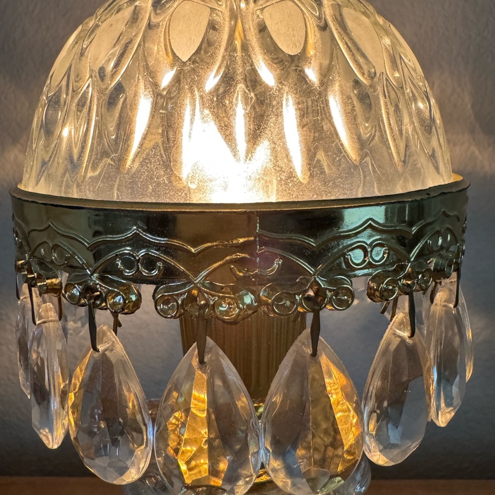 VTG Michelotti Style Boudoir Parlor Lamp 10”17 Teardrop Prisms Hollywood Regency